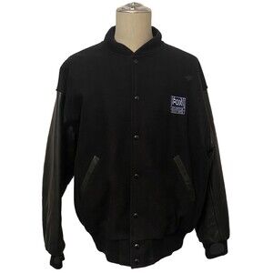Vtg LAMASZ Wool Bomber Jacket Men's XL Black Leather Fox Sports TV Rocky Mtn